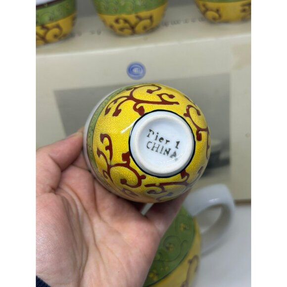 VTG PIER 1 EARTHENWARE & Pacific Rim Ceramic Lemon Tea Pot & 4 Mugs - Picture 7 of 8